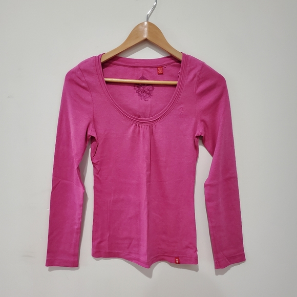 Esprit pink scoop neck ruched pink long sleeve small - Picture 1 of 8